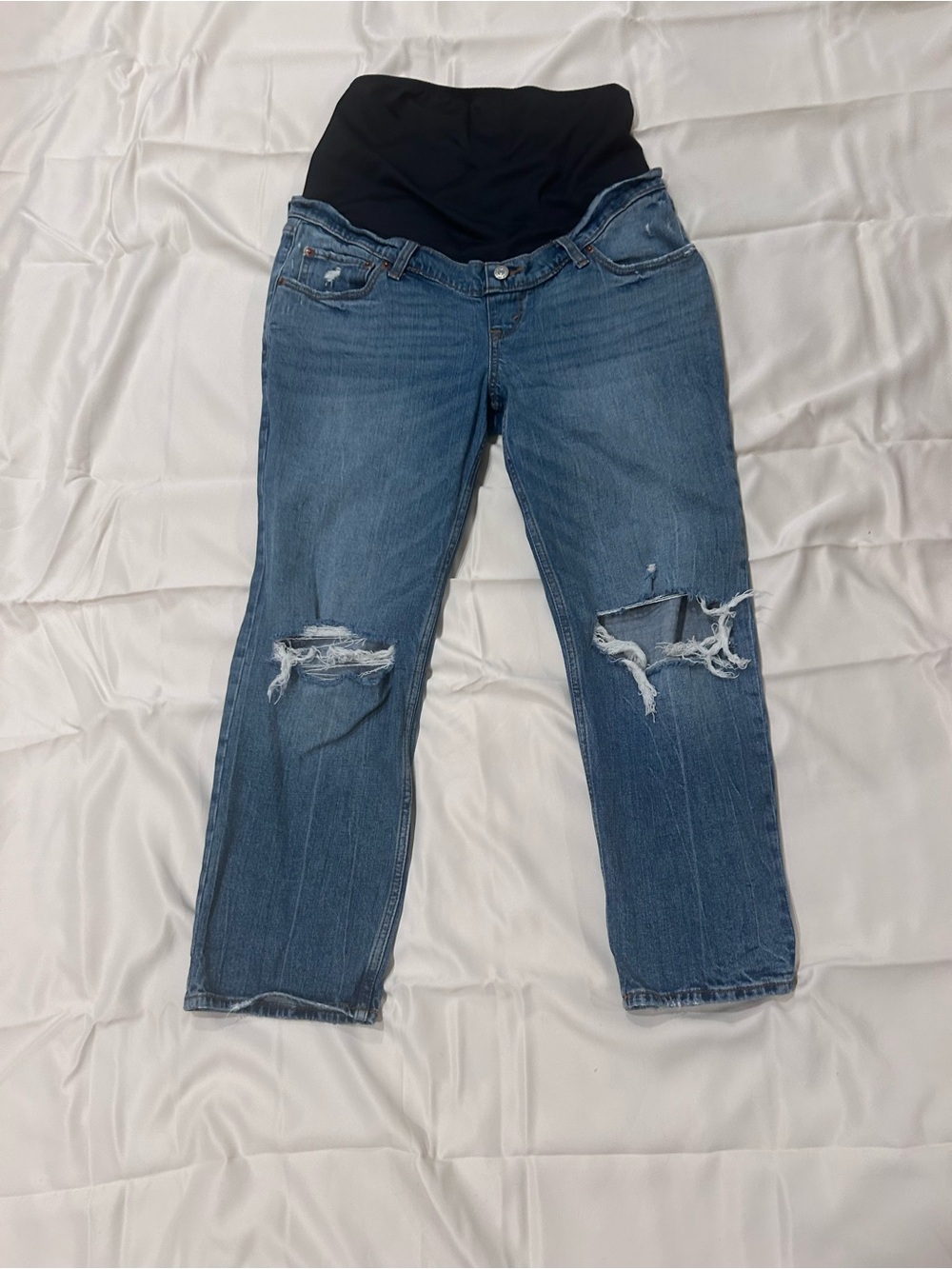 Abercrombie & Fitch Blue Distressed Maternity Jeans with Black Panel